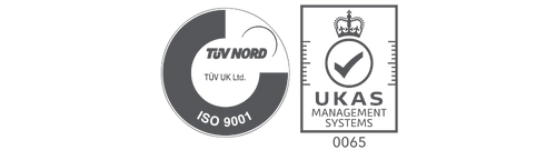 Accreditation showing TUV and UKAS ISO 9001 Logo
