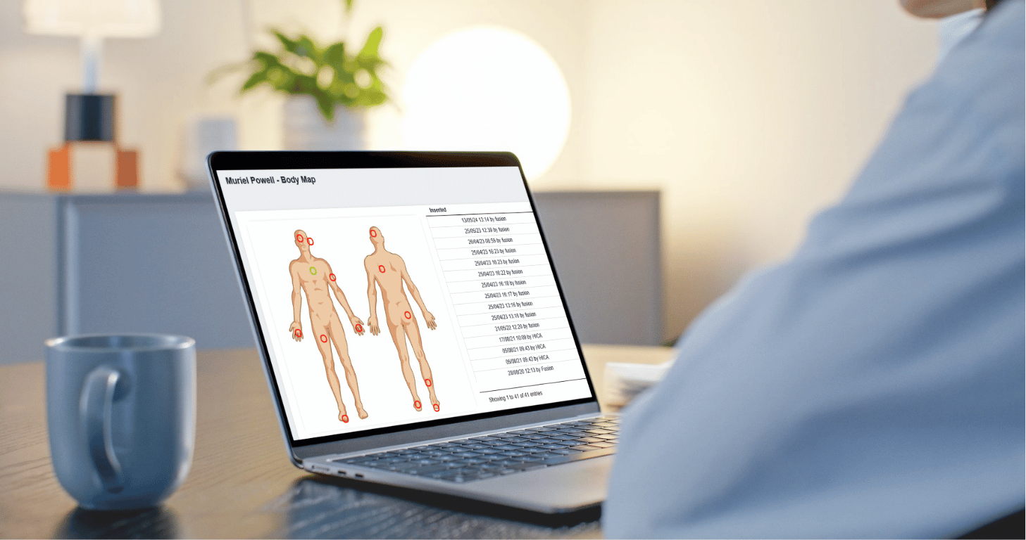 Resident body mapping feature in Fusion care home software